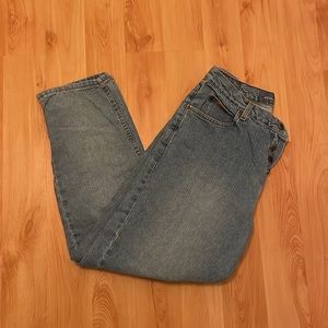 Eddie Bauer, (very) loose fit, button up fly, high waisted, 90’s